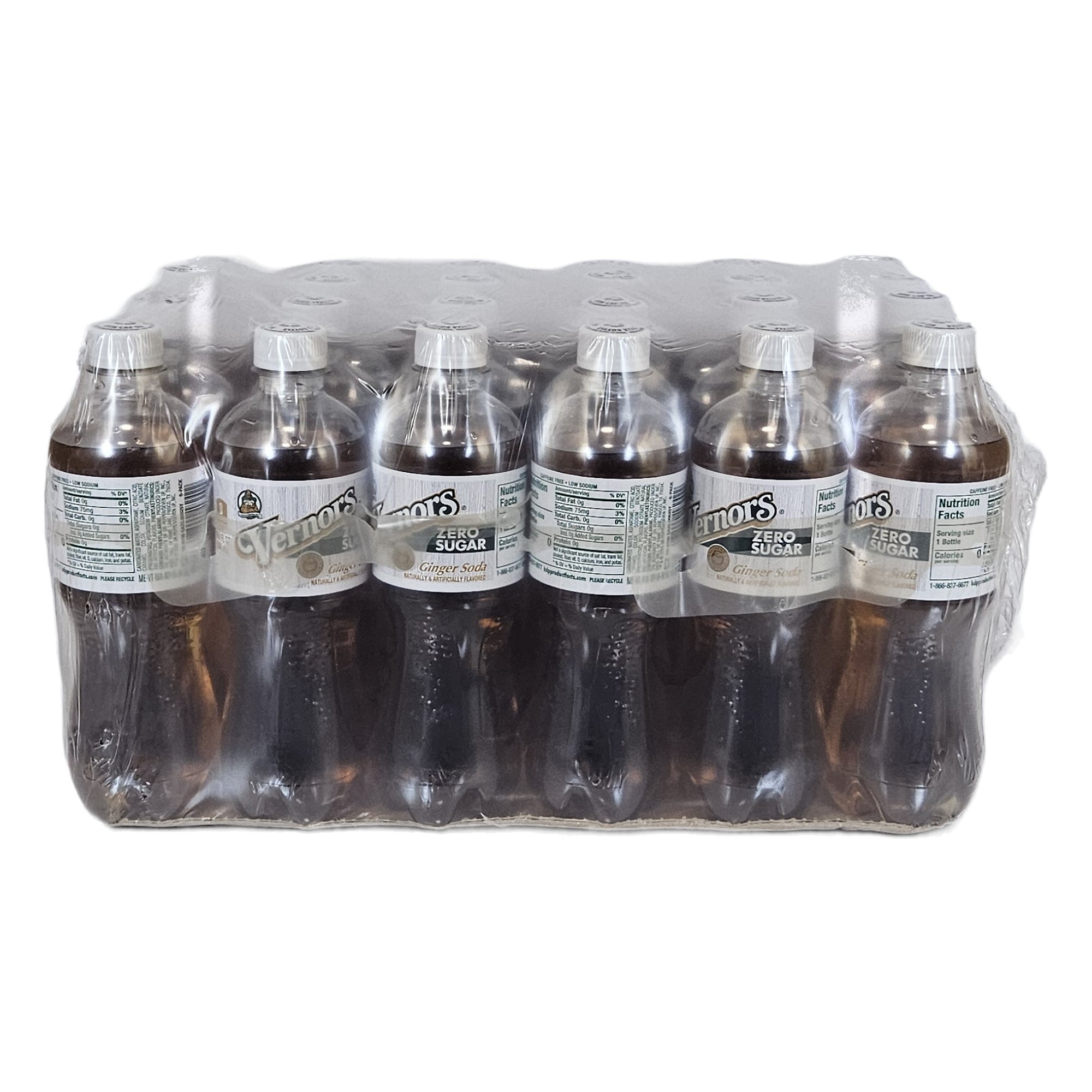 Shrink-wrapped case of 24 Zero Sugar Vernors 16.9 oz bottles