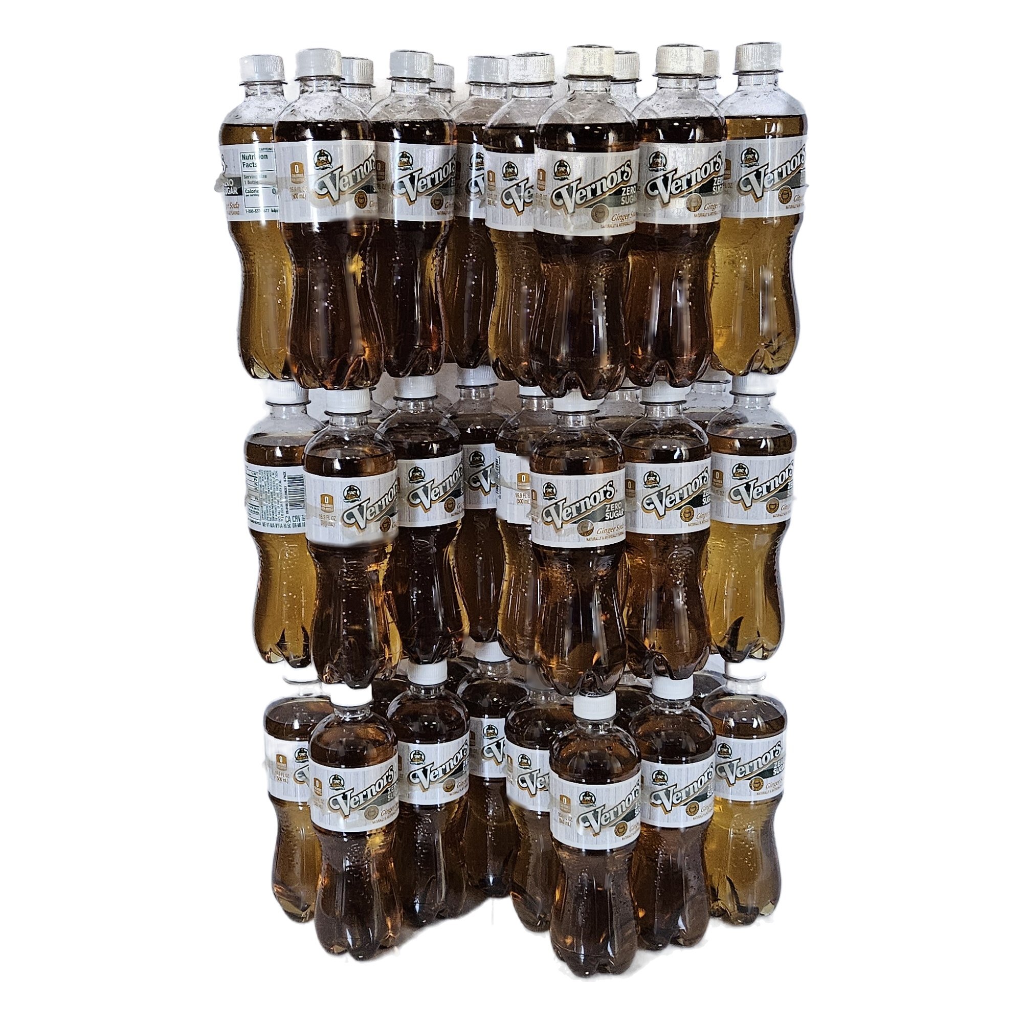 Thirty-six 16.9 oz bottles of Zero Sugar Vernors Ginger Soda